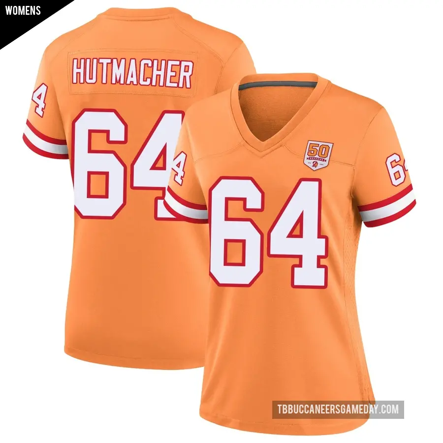 Women's Tampa Bay Buccaneers ＃64 Nash Hutmacher Cream Game sicle 50th Season Jersey