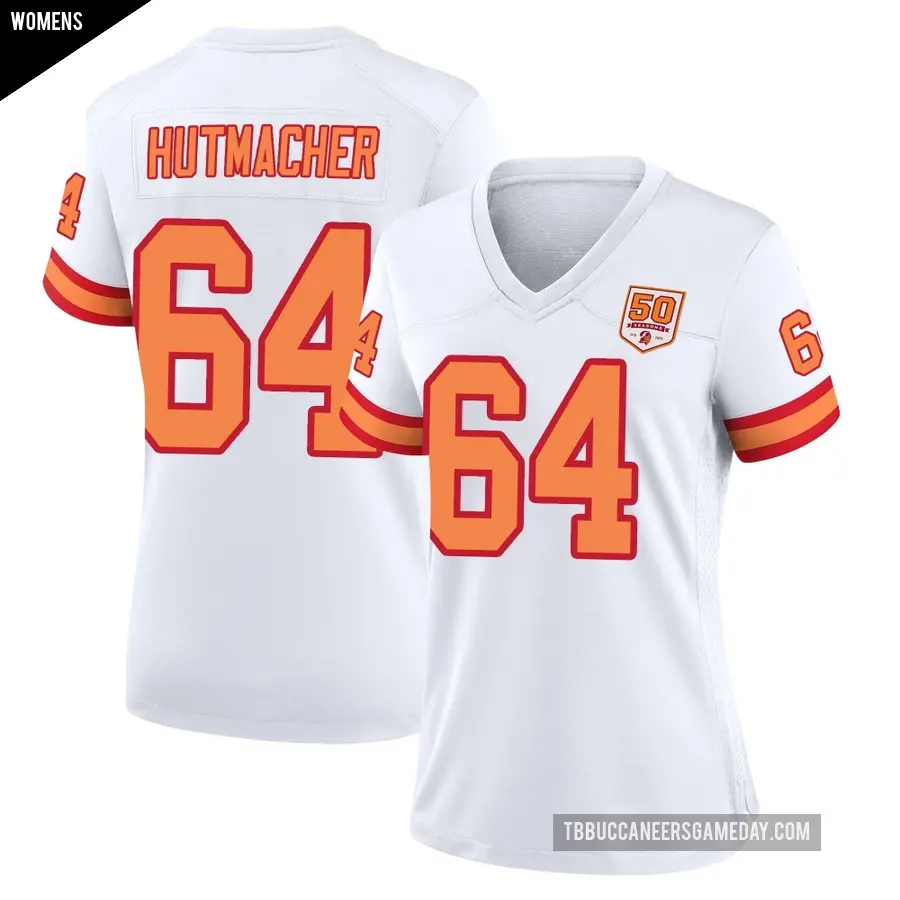 Women's Tampa Bay Buccaneers ＃64 Nash Hutmacher White Game '76 50th Season Jersey
