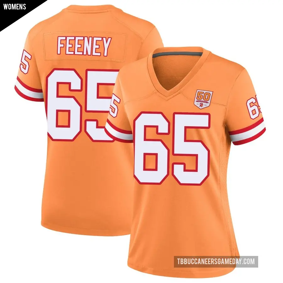 Women's Tampa Bay Buccaneers ＃65 Dan Feeney Cream Game sicle 50th Season Jersey