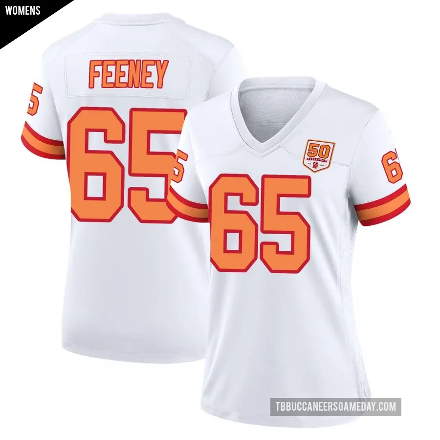 Women's Tampa Bay Buccaneers ＃65 Dan Feeney White Game '76 50th Season Jersey