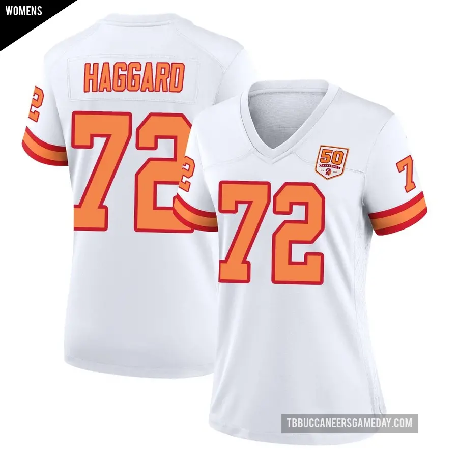 Women's Tampa Bay Buccaneers ＃72 Luke Haggard White Game '76 50th Season Jersey