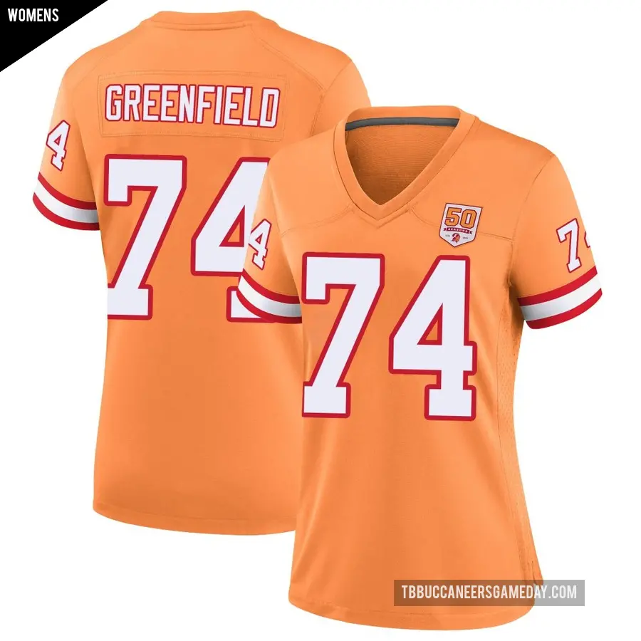 Women's Tampa Bay Buccaneers ＃74 Garret Greenfield Cream Game sicle 50th Season Jersey