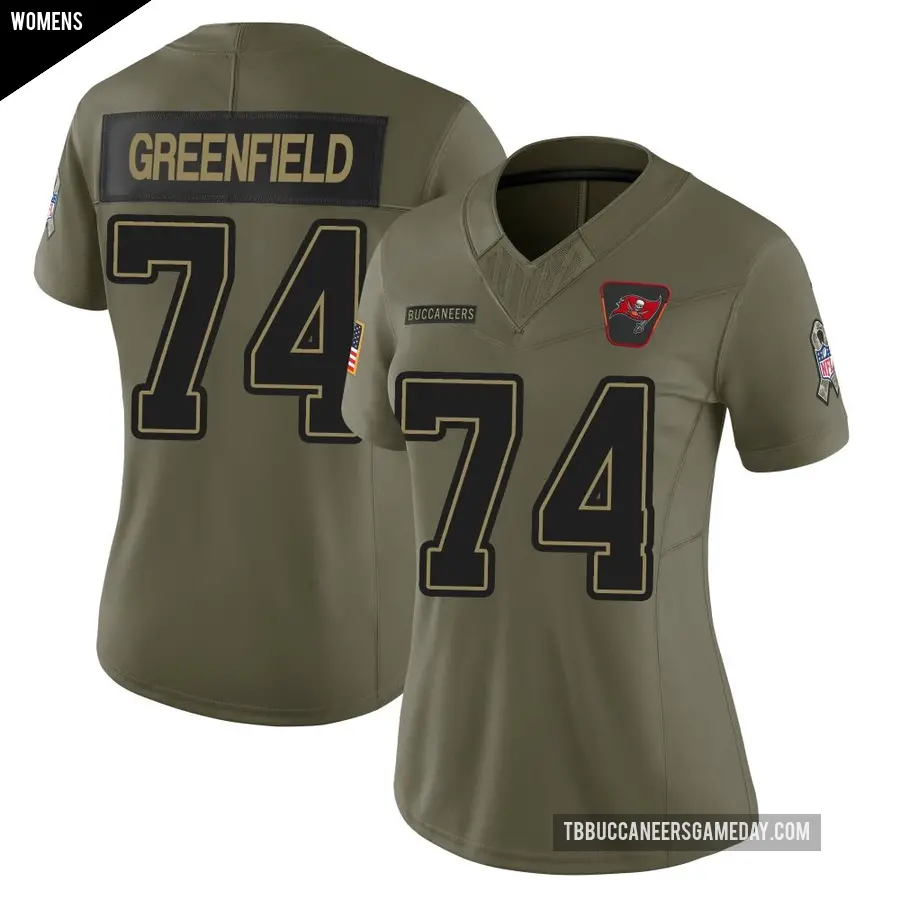 Women's Tampa Bay Buccaneers ＃74 Garret Greenfield Olive Limited 2025 Salute to Service Jersey
