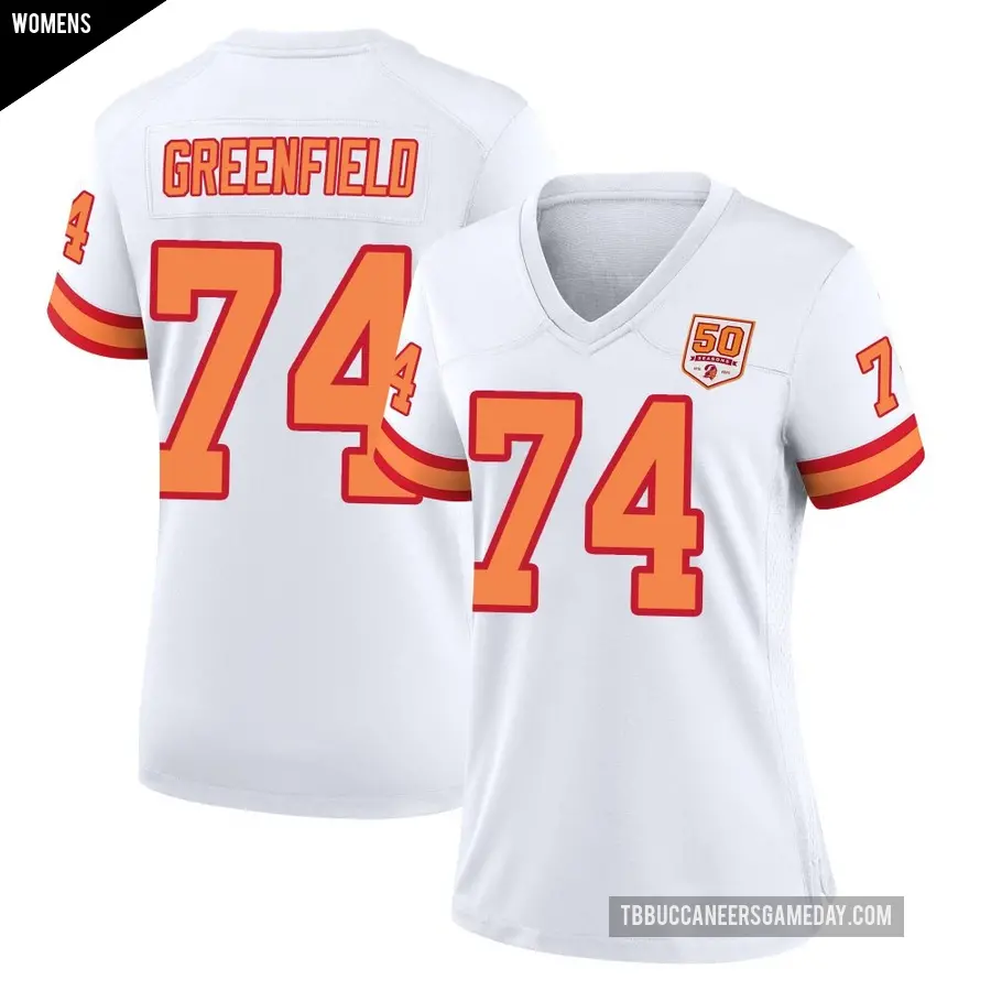 Women's Tampa Bay Buccaneers ＃74 Garret Greenfield White Game '76 50th Season Jersey