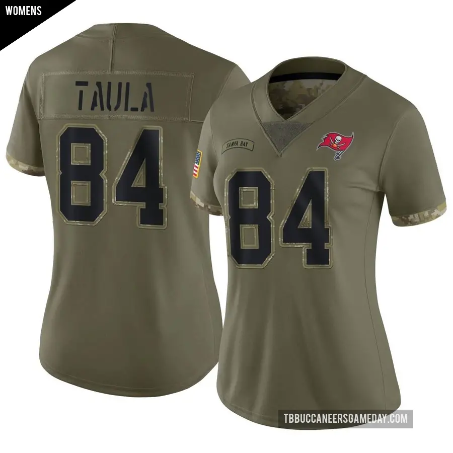 Women's Tampa Bay Buccaneers ＃84 Tanner Taula Olive Limited 2022 Salute To Service Jersey