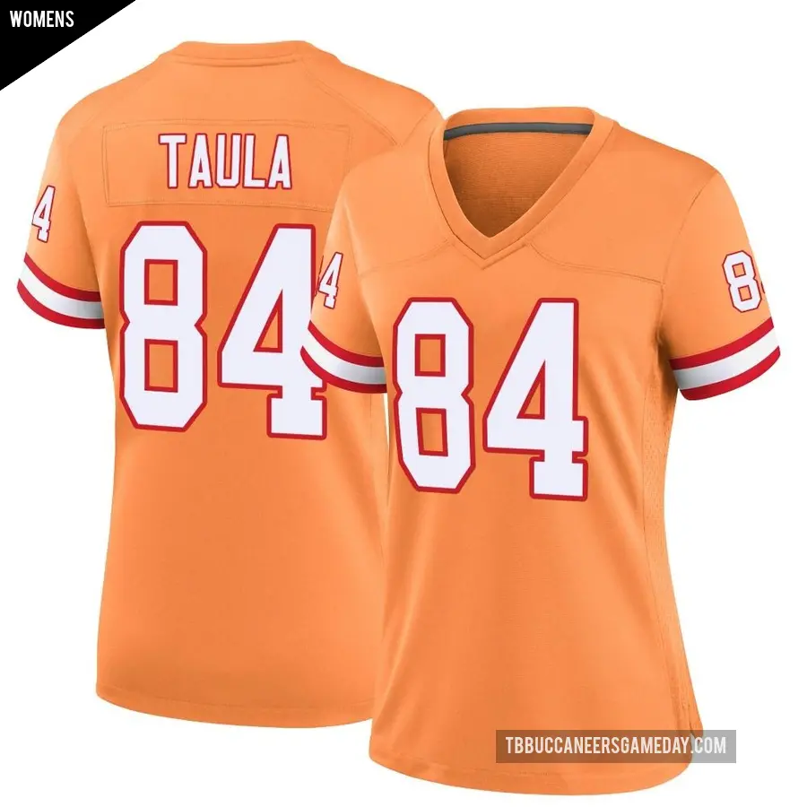 Women's Tampa Bay Buccaneers ＃84 Tanner Taula Orange Game Throwback Jersey