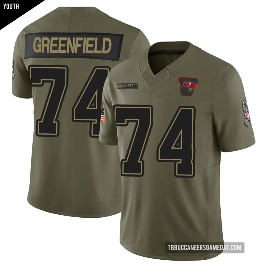 Youth Tampa Bay Buccaneers ＃74 Garret Greenfield Olive Limited 2025 Salute to Service Jersey